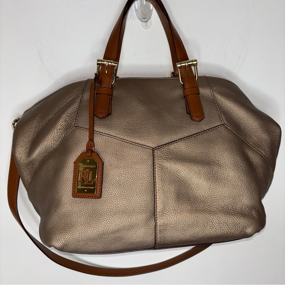 Lauren Ralph Lauren RLL Gold Metallic Leather Tote Shoulder Bag